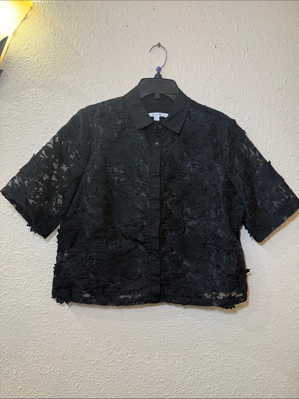 Chico's Black Button-Up Top with Subtle Collar